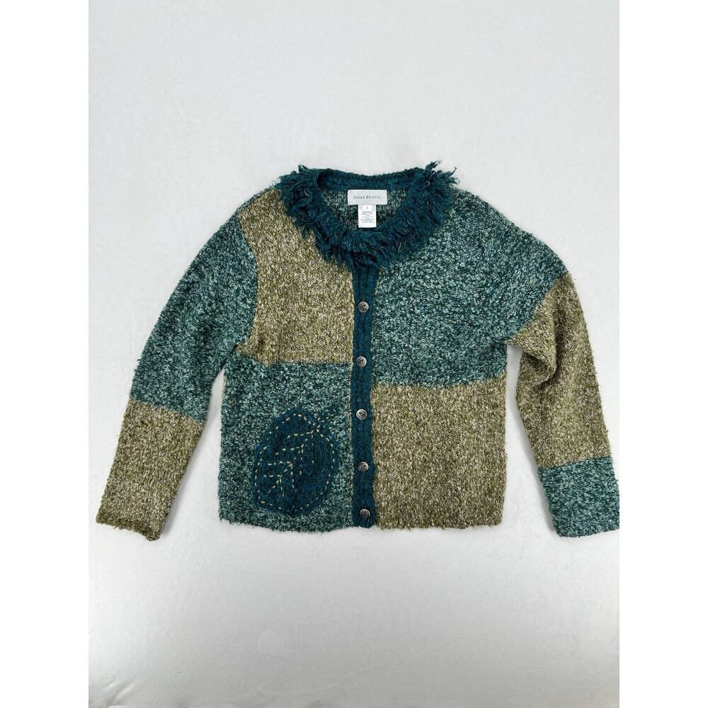 Vinatge Susan Bristol Embroidered Patchwork Cardigan Sweater Small Boho Cottage